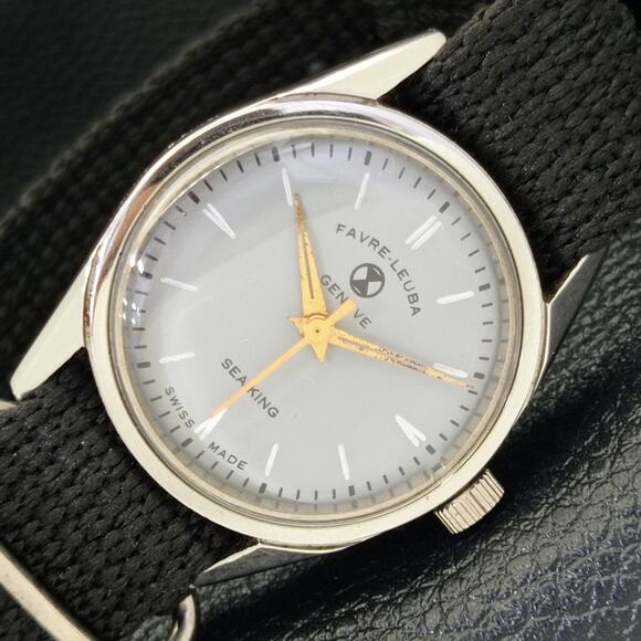 Vintage 1977 Favre Leuba Manual Mens Silver Watch W/Nato Strap - Picture 1 of 8